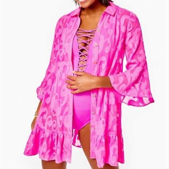 NEW Lilly Pulitzer Isle Lattice One-Piece
Swimsuit PLUMERIA PINK NWT Sz 14 - Picture 3 of 13